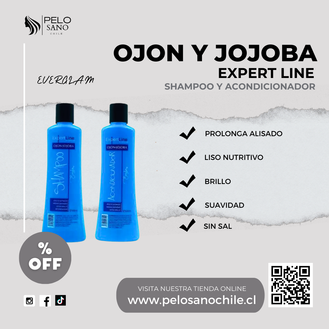 Kit Capilar Ojón y Jojoba Extra Brillo y Efecto Satinado | Shampoo, Acondicionador, Máscara Botox y Sérum Everglam (incluye de REGALO: Cepillo + Colet)