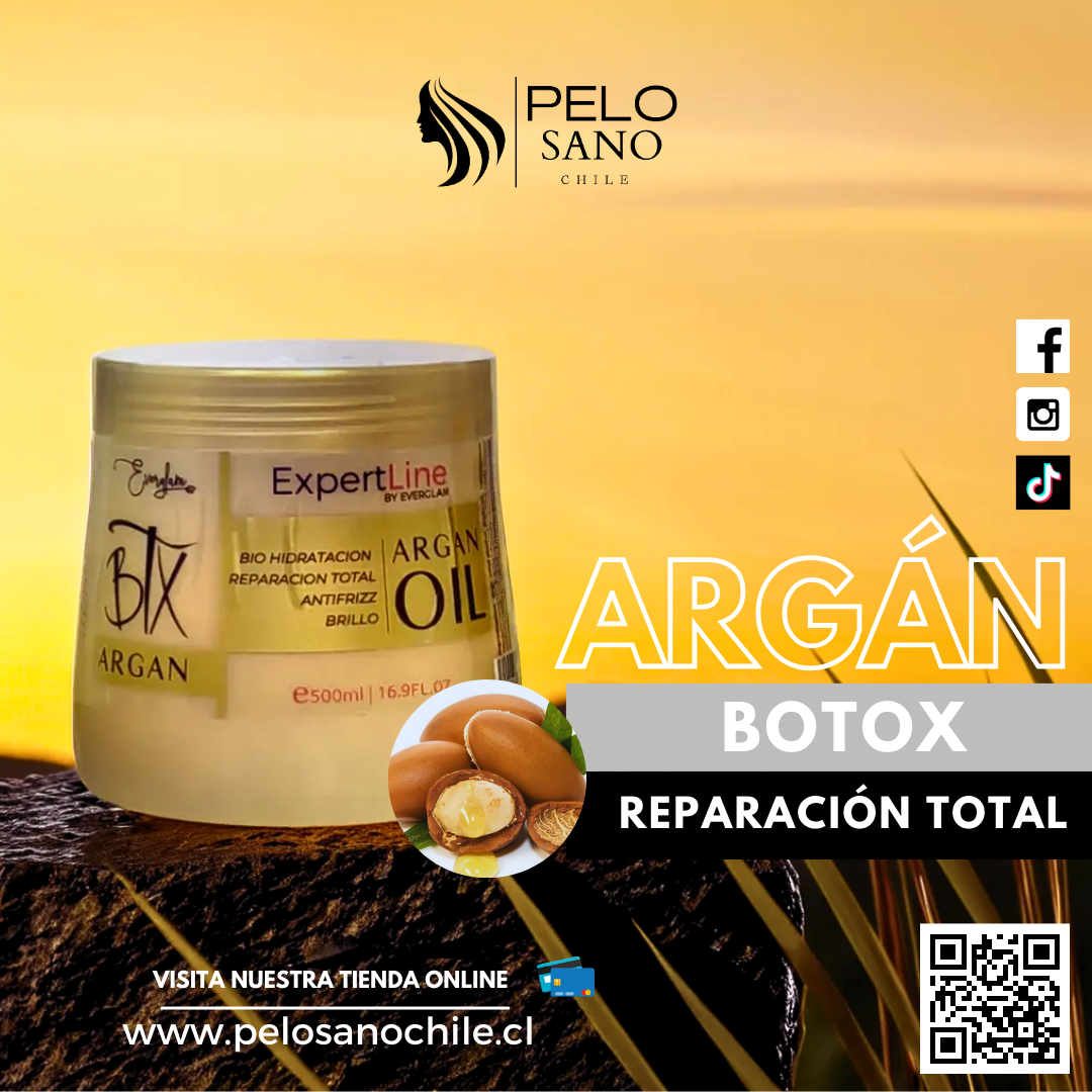 Pack Capilar Argán Hidratación y Restauración Total | Shampoo + Acondicionador + Máscara Botox + Sérum Everglam (Incluye de REGALO: Cepillo + Colet elegante)