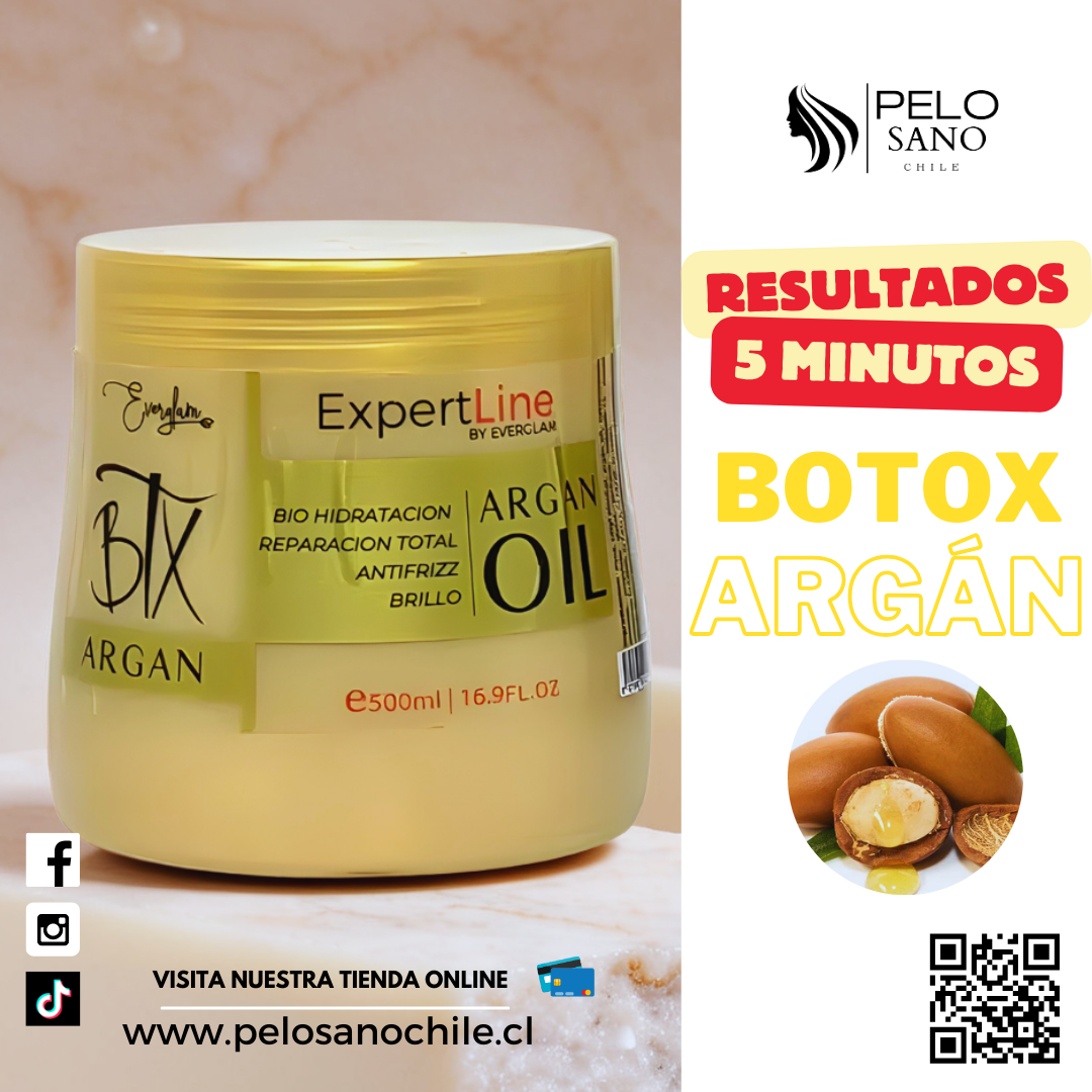 Pack Capilar Argán Hidratación y Restauración Total | Shampoo + Acondicionador + Máscara Botox + Sérum Everglam (Incluye de REGALO: Cepillo + Colet elegante)