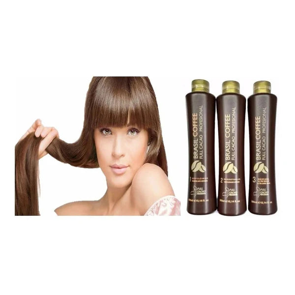 Kit alisado Permanente - Shampoo antiresiduos + keratina Alisante + crema sellante Brasil Coffe Full Cacao 500 Ml