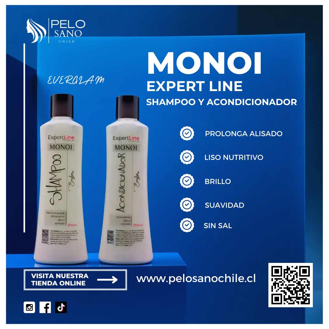 Kit Capilar Monoi Liso Prolongado y Suavidad | Shampoo + Acondicionador + Máscara Botox + Sérum Everglam  (Incluye de REGALO: Cepillo + Colet elegante)