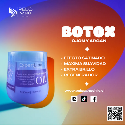 Kit Capilar Ojón y Jojoba Extra Brillo y Efecto Satinado | Shampoo, Acondicionador, Máscara Botox y Sérum Everglam (incluye de REGALO: Cepillo + Colet)