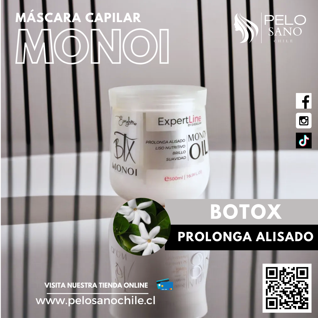 Kit Capilar Monoi Liso Prolongado y Suavidad | Shampoo + Acondicionador + Máscara Botox + Sérum Everglam  (Incluye de REGALO: Cepillo + Colet elegante)