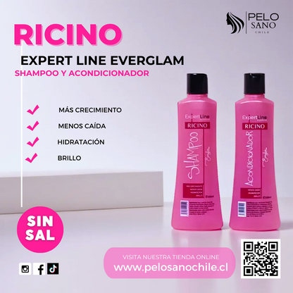 Kit Capilar Ricino Crecimiento y Anticaída | Shampoo + Acondicionador + Máscara Botox + Sérum Everglam  (Incluye de REGALO: Cepillo + Colet elegante)