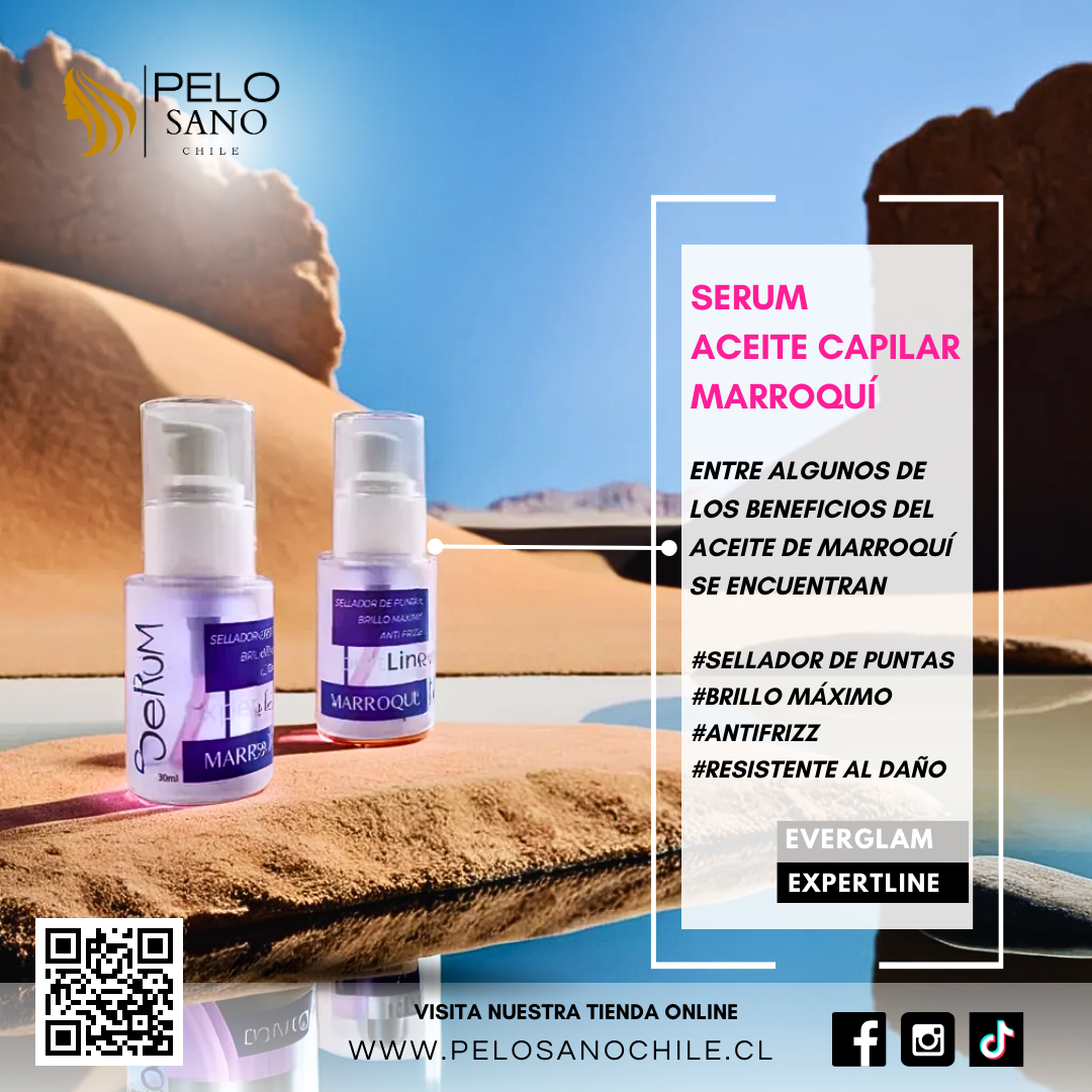 Kit Capilar Marroquí Nutrición y Sellado de Puntas | Shampoo + Acondicionador + Máscara Botox + Sérum Everglam  (Incluye de REGALO: Cepillo + Colet elegante)