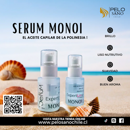 Kit Capilar Monoi Liso Prolongado y Suavidad | Shampoo + Acondicionador + Máscara Botox + Sérum Everglam  (Incluye de REGALO: Cepillo + Colet elegante)