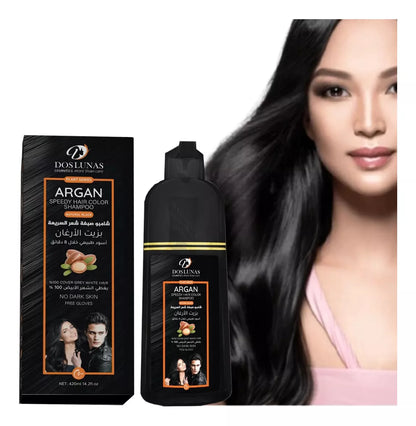 Kit 2x Shampoo Tinturador Negro Natural con Argán | Cobertura de Canas Instantánea y Nutrición Profunda | 420 ml Copacabana  (Incluye de REGALO: Manual de aplicación + Par de guantes) (Copia)