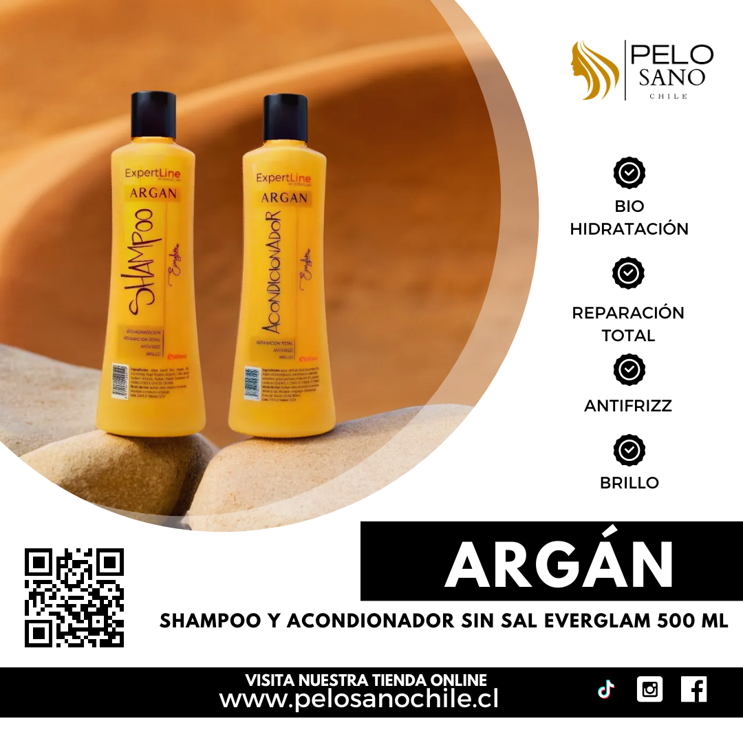 Kit de alisado ANTIFRIZZ capilar Shampoo+acondicionador Argán ExpertLine Everglam