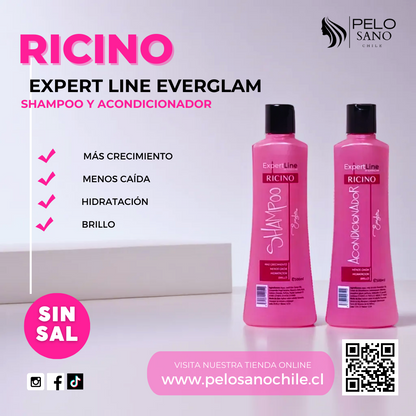 Kit de alisado capilar Shampoo+acondicionador Ricino ExpertLine Everglam