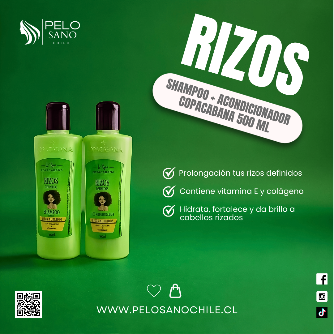 Pack Shampoo + Acondicionador Para Rizos colágeno y vitamina E Copacabana 500 ml