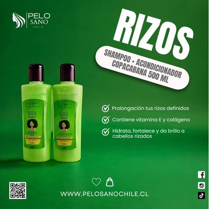 Pack Shampoo + Acondicionador Para Rizos colágeno y vitamina E Copacabana 500 ml