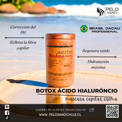 Kit Capilar Alisado y Reconstrucción Profunda | Shampoo Antiresidual + Keratina Alisante + Máscara Capilar Botox Ácido Hialurónico Brasil Cacau (Incluye de REGALO: Cepillo + Colet elegante)