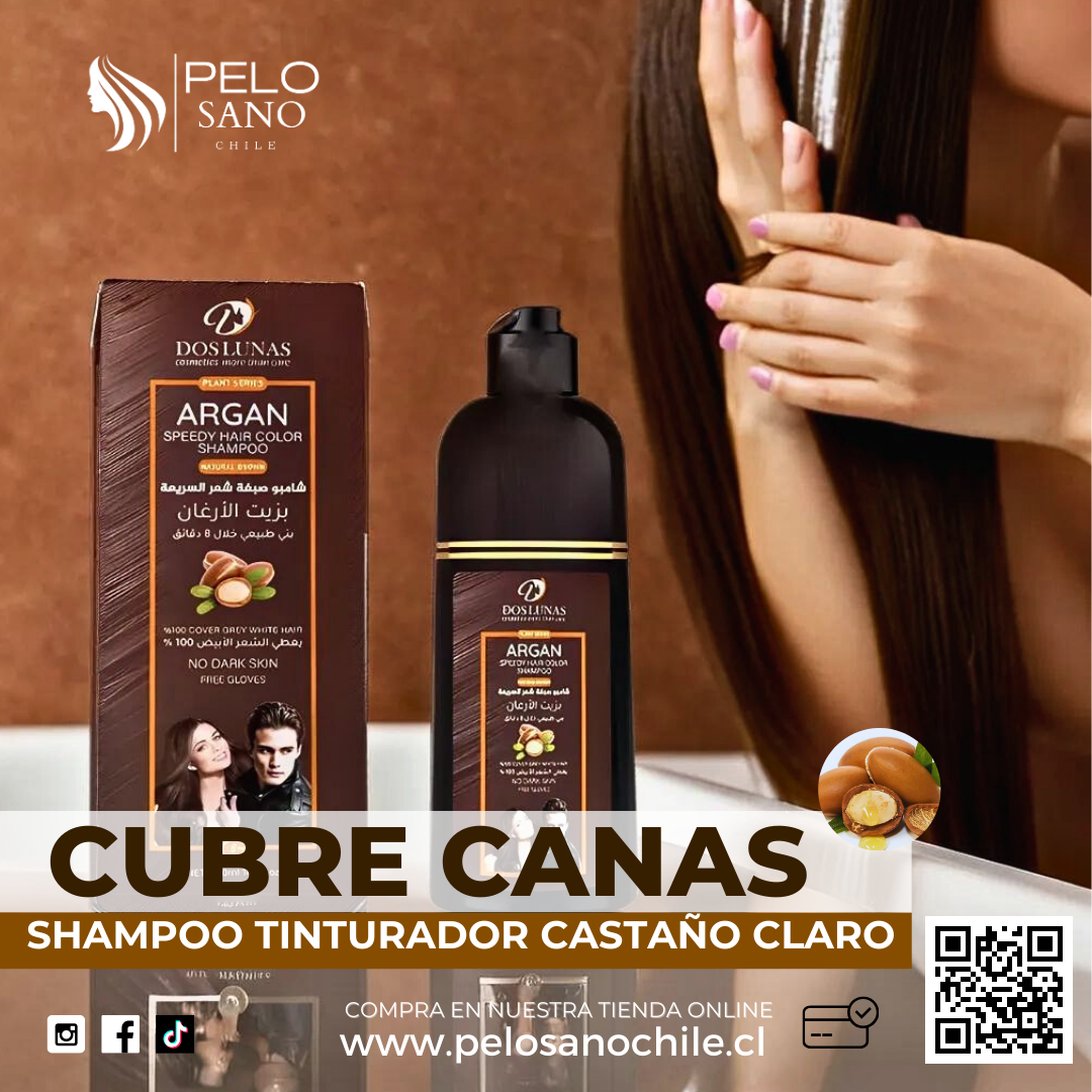 Kit 2x Shampoo Tinturador Castaño Claro Natural con Argán | Cobertura de Canas Instantánea y Nutrición Profunda | 420 ml Copacabana  (Incluye de REGALO: Manual de aplicación + Par de guantes)