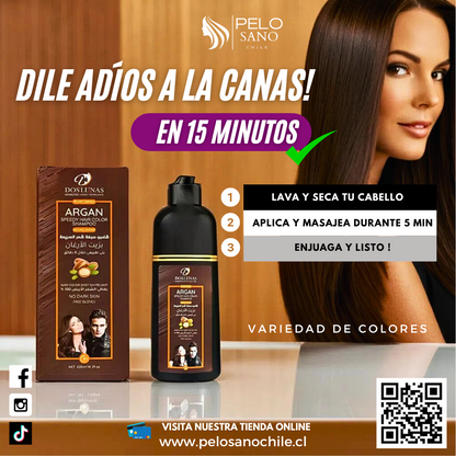 Kit 2x Shampoo Tinturador Castaño Claro Natural con Argán | Cobertura de Canas Instantánea y Nutrición Profunda | 420 ml Copacabana  (Incluye de REGALO: Manual de aplicación + Par de guantes)