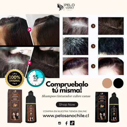 Kit 2x Shampoo Tinturador Negro Natural con Argán | Cobertura de Canas Instantánea y Nutrición Profunda | 420 ml Copacabana  (Incluye de REGALO: Manual de aplicación + Par de guantes) (Copia)