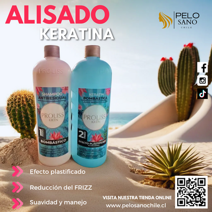 Pack Alisado Permanente Bombástico Proliss Keratina Shampoo antiresidual + keratina alisante bombástico