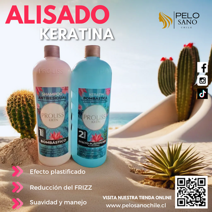 Kit Capilar Alisado y Reconstrucción Profunda | Shampoo Antiresidual + Keratina Alisante + Máscara Capilar Botox Ácido Hialurónico Brasil Cacau (Incluye de REGALO: Cepillo + Colet elegante)