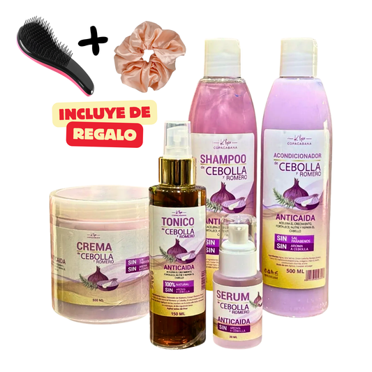 Kit Capilar Cebolla y Romero Natural Concentrado | Crecimiento Acelerado y Anticaída | Shampoo + Acondicionador + Crema + Tónico + Sérum K-lyss Copacabana