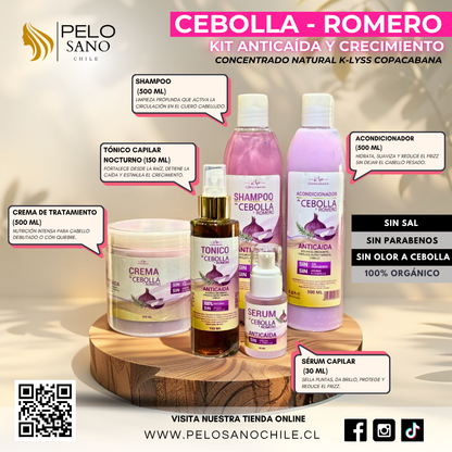 Kit Capilar Cebolla y Romero Natural Concentrado | Crecimiento Acelerado y Anticaída | Shampoo + Acondicionador + Crema + Tónico + Sérum K-lyss Copacabana