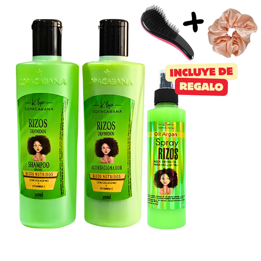 Kit Capilar Rizos Definidos &amp; Nutrición Profunda | Shampoo + Acondicionador + Spray Copacabana